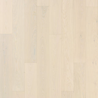 Timberwise Ekplanka White Cream – kvadratisk produktbild ovanifrån med plankorna vertikalt. Vägledande kulörreferens; sortering, ytbehandling och plankmått kan avvika.